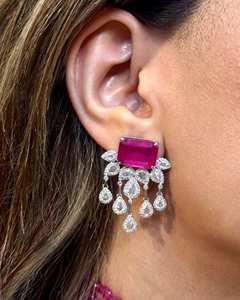 Pink Emerald Cut <b>Moissanite</b> Chandelier Drop <b>Earrings</b> 10K-18K Gold & Sterling Silver Rhodium Plated Wedding & Party Fine Jewelry - Product Image 2