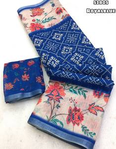 Nouveau tissu en lin doux, imprimé numérique motif patola, avec imprimé floral et bordure zari patti - Product Image 5