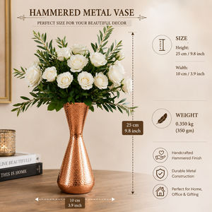 Vase à fleurs en cuivre martelé artisanal, vase décoratif en métal haut de gamme, design sablier pour la décoration de la maison, centre de table floral - Product Image 5