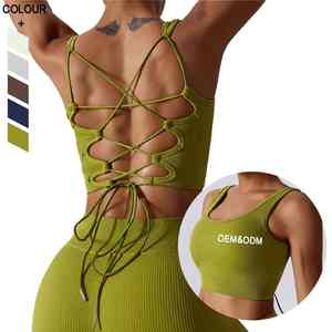 Nuevo top deportivo sexy sin costuras, con textura acanalada, para gimnasio, con espalda cruzada y relleno, para yoga, para mujer. - Product Image 3