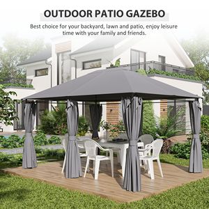Gazebo con Telaio in Acciaio 13x10 con 6 Pareti Laterali in PVC Rivestito in PE Grigio per Giardino e Cortile - Product Image 6