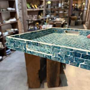 Luxury Blue Honeycomb Pattern Mother of Pearl <b>MOP</b> Tray Smooth Finish Single Tier for Home Kitchen Living Room Storage Serving - Product Image 6
