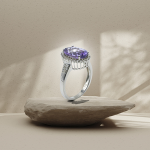 Handmade 925 Sterling Silver Rhodium Plated Purple Oval Cocktail <b>Ring</b> for Women Fine Jewelry - Product Image 4