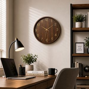 Horloge murale silencieuse, finition bois, horloge analogique, chiffres dorés, mouvement à quartz, horloge murale décorative moderne pour salon, chambre à coucher - Product Image 4