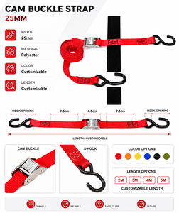 High Strength Polyester Cam Buckle Tie Down Strap 25mm 250kg with <b>S</b> <b>Hook</b> for Heavy Cargo Securing OEM Factory Direct - Product Image 4