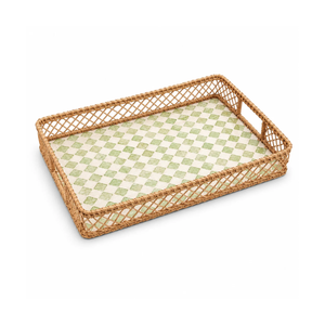 Plateau décoratif en rotin avec incrustation de nacre, fait main au Vietnam, pour la décoration de table. - Product Image 2