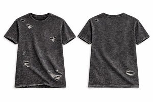 เสื้อยืดวินเทจสไตล์ทำเก่า ขาดๆ แบบโอเวอร์ไซส์ ผ้าฝ้าย สตรีทแวร์ ยูนิเซ็กส์  ไม่มีลาย รับผลิตตามแบบ (OEM) ขายส่ง - Product Image 2