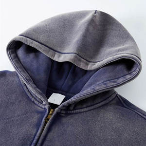 Sweat-shirt à capuche zippé surdimensionné pour homme, style streetwear, personnalisé, vintage, délavé à l'acide et au délavage à la pierre, en coton épais, uni et vieilli - Product Image 2