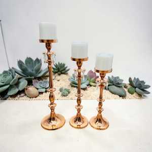 Metal Crystal <b>Candle</b> Stand Set – Rose Gold Pillar <b>Candle</b> Holders for Weddings - Product Image 2