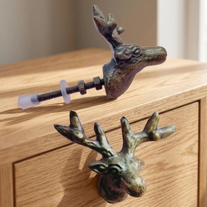 Poignées et Boutons de Meuble Modernes en Laiton et Fonte, Motif Renne, Écologiques, pour Chambre, Cuisine, Salle de Bain, Salon, Commodes et Armoires - Product Image 3