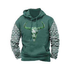 Sudadera con Capucha Estilo Vaquero Azteca para Hombre, Sudadera con Capucha Tribal de Otoño, Sudadera Holgada con Estampado Gráfico Informal - Product Image 1