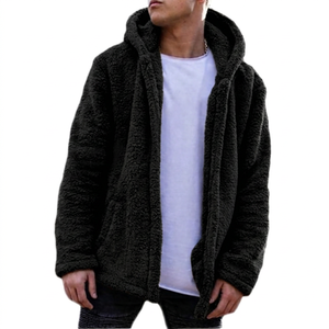 Veste polaire à capuche vert olive pour homme, coupe classique, décontractée, couleur unie, fermeture éclair, style Teddy, chaude pour l'hiver, écologique, séchage rapide - Product Image 5