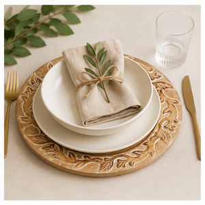 Wholesale Hand-Carved Acacia Wood Charger <b>Plate</b> Eco-Friendly Rustic Underplate for Wedding Banquet and Hotel Table <b>Decoration</b> - Product Image 3