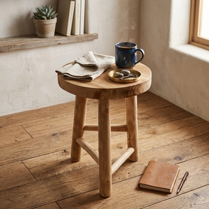 New Modern Minimalist Teak Log Wooden <b>Stool</b> Natural Solid Teak Branch Base Round Side Accent Table Living Room Patio <b>Outdoor</b> - Product Image 4
