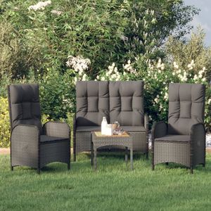 Set da pranzo da 3 pezzi in Poly Rattan nero con cuscini Set da giardino - Product Image 1