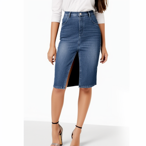 Elegent Hot Sale Dress & Skirts Custom logo Split Front Denim Midi Long Skirt in Blue for Women Ladies - Product Image 2