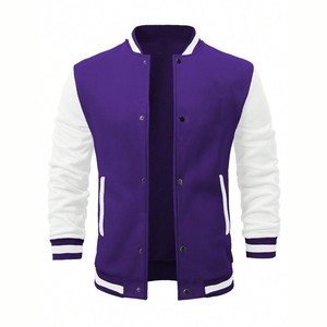 Veste universitaire pour homme, violette et blanche, coupe classique, couleur unie, fermeture boutonnée, col mandarin, décontractée, hiver, style urbain, séchage rapide - Product Image 2