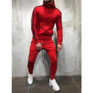 Conjunto Deportivo Rojo para Hombre, Manga Larga, con Capucha, Cierre de Botones, Bolsillos Laterales, Ropa Deportiva Informal, Transpirable, para Invierno, 100% Algodón, 2 en 1 - Product Image 1