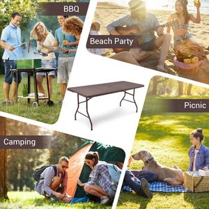 <b>Portable</b> 6 Feet Folding Rattan <b>Table</b> with Carrying Handle for Outdoor Use - Product Image 4
