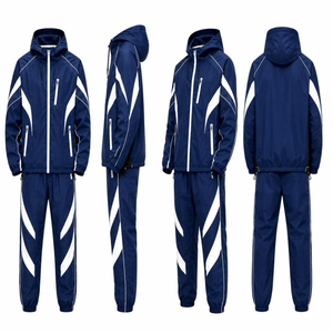 Conjunto Deportivo Unisex Azul Marino con Capucha y Cremallera, Diseño Deportivo con Logotipo Estampado, Material de Poliéster de Secado Rápido, Ropa de Otoño - Product Image 6