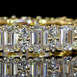 Lab Grown <b>Emerald</b> Cut and Round Diamond Eternity <b>Band</b> <b>Ring</b> 10K 14K 18K Gold 925 935 Silver Wedding Anniversary Fine Jewelry - Product Image 2