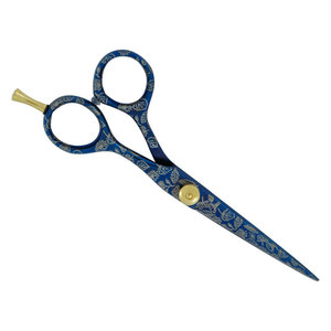 Ciseaux de coiffure professionnels SIGAL MEDCO, couleur bleue, vis dorée, acier inoxydable de qualité supérieure, pour droitiers, manche moyen - Product Image 2
