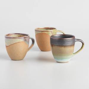 New Creative Stackable Ceramic Coffee Cup with Geometric Ring Handle Ins Retro Water Mug <b>Pottery</b> Clay Cups - Product Image 1