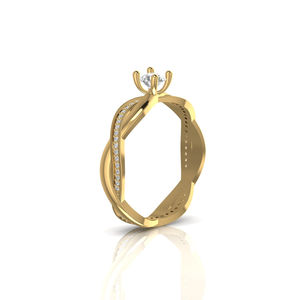 Star Dust Mujeres 14kYellow Gold Solitaire Anillo de compromiso Diseño retorcido único Regalo DE BODA clásico Diamante Perla Certificado IGI - Product Image 5