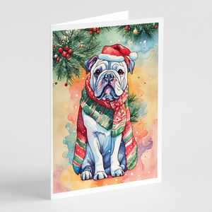 Whimsical A7 Tamaño 5x7 Tarjetas de notas en blanco Paquete de 8 Bulldog inglés Tarjetas de felicitación de Navidad con sobres - Product Image 1