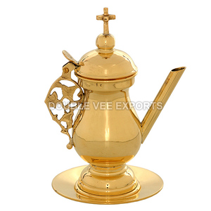 Zeon orthodoxe byzantin en laiton |   Vase à eau liturgique plaqué or avec couvercle en forme de croix – DOUBLE VEE EXPORTS - Product Image 2