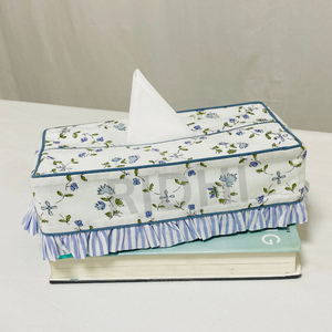 Funda para Caja de Pañuelos de Algodón con Estampado Floral Azul Bebé, con Volantes, Reutilizable, Decorativa, para Mesas de Hogar y Hotel - Product Image 2