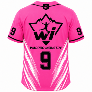 เสื้อเบสบอล WARPRO INDUSTRY สีชมพู แบบซับลิเมชั่น แขนสั้น ติดกระดุมด้านหน้า แห้งเร็ว ระบายอากาศได้ดี สำหรับผู้ใหญ่ - Product Image 3