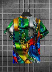 Camiseta de Manga Corta con Cuello Redondo para Hombre, con Estampado Abstracto Colorido, Corte Regular, Ropa Casual, Tejido Transpirable de Poliéster - Product Image 5