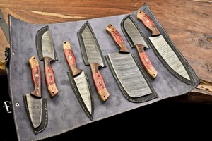 Ensemble de 7 couteaux de cuisine professionnels en acier Damas faits à la main avec étui et fourreau – Le meilleur ensemble de couteaux de chef avec étui. - Product Image 3
