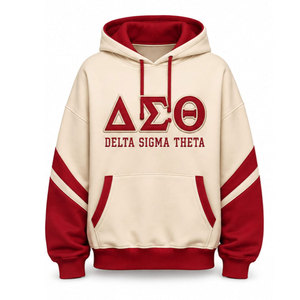 Sweat-shirt décontracté unisexe Delta Sigma Theta avec lettres grecques, couleur crème, manches rouges, poche, pour l'automne - Product Image 2