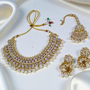 Rhodium Plated Classic XOXO <b>Pearl</b> <b>Jewelry</b> <b>Set</b> Necklace Earring <b>Set</b> Chunky Choker for Wedding Engagement Anniversary Party Bride - Product Image 5
