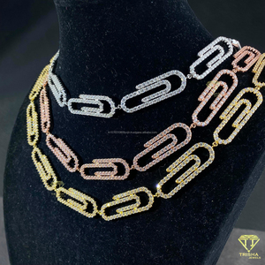Cadena Cubana de Diamantes de Moissanita con Diseño Geométrico Estilo INS, Versátil, de Moda, Hip Hop, con Clip de Papel, para Hombre - Product Image 5