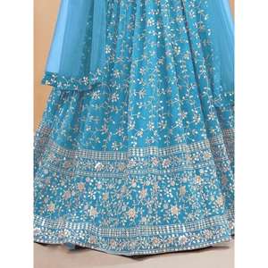 Espléndido Lehenga Choli de Georgette Bordado en Azul Cielo, Semi-Cosido, para Sangeet, de Zeel Clothing - Product Image 2