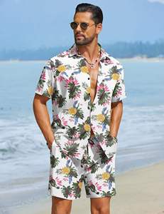Ensemble chemise et short hawaïen à imprimé floral pour homme, 2 pièces, décontracté, manches courtes, tenue de plage - Product Image 3