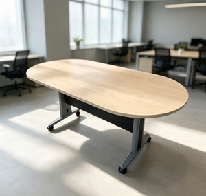 Modern Convertible Extendable Oval Conference <b>Table</b> Chipboard Melamine Metal Legs 12 Seater Durable AY Office Conference Room - Product Image 1