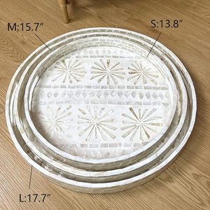 Bandeja Decorativa Moderna de Alta Calidad con Grabado Floral en Madreperla y Diseño de Asa para Decoración del Hogar y Bodas - Product Image 3
