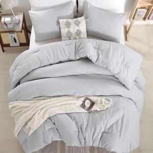 Ensemble de couette gris moderne 3 pièces, literie taille Queen, uni, cousu, lavable, pour usage domestique - Product Image 5