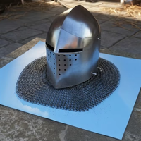 Casque de Chevalier Médiéval Artisanal en Acier HMB, Visière Crâne de Chien/Visage de Cochon, Calibre 14, Prêt pour la Bataille, Réplique Historique, Équipement de Tête