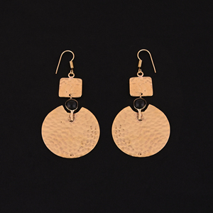 Pendientes Redondos de Calcedonia Negra, Hechos a Mano, con Baño de Oro, Estilo Moderno, 73x35MM - Product Image 2