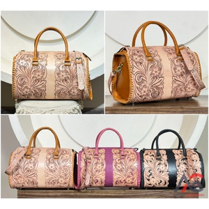 Wholesale Travel <b>Overnight</b> Weekender Sports Gym Duffel Carry on <b>Bags</b> Handmade Tooled Floral Leather Large Duffle <b>Bags</b> for Unisex - Product Image 1