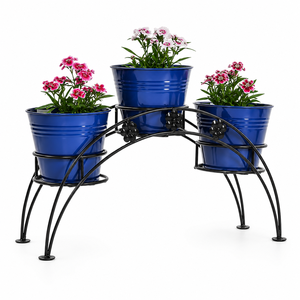 Support à plantes en métal à 3 niveaux avec pots de fleurs, arche noire, support de jardinage, décoration intérieure/extérieure pour balcon, cadeau - Product Image 2