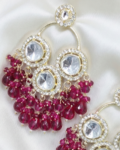 Boucles d'oreilles Kundan Chandbali, perles, bijoux de mariée traditionnels pour mariage et fêtes, plaqué or, boucles d'oreilles ethniques pour femmes - Product Image 3