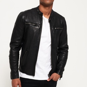 Durable Genuine Leather Stand Collar Breathable Zip-Up Closure Streetwear Leather Jacket <b>Sherpa</b> Lining Fur Trim Standard <b>Men</b> - Product Image 6