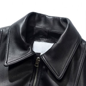 <b>Spark</b> Clothing Custom Label Men's Genuine Leather <b>Jackets</b> <b>Black</b> Zipper Closure Turn Collar Casual Autumn Regular Fit Vintage - Product Image 2