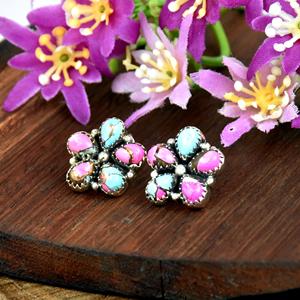 Pendientes de botón vintage con racimo de gemas turquesa y algodón de azúcar, estilo bohemio occidental, hechos a mano, joyería para mujer - Product Image 3